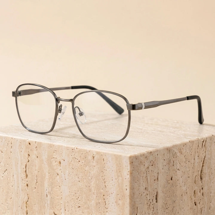 Aimee Unisex Full Rim Polygon Square Titanium Eyeglasses 327010 - Gun-Grey