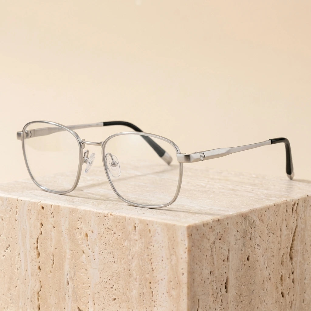 Aimee Unisex Full Rim Polygon Square Titanium Eyeglasses 327010 - Silver