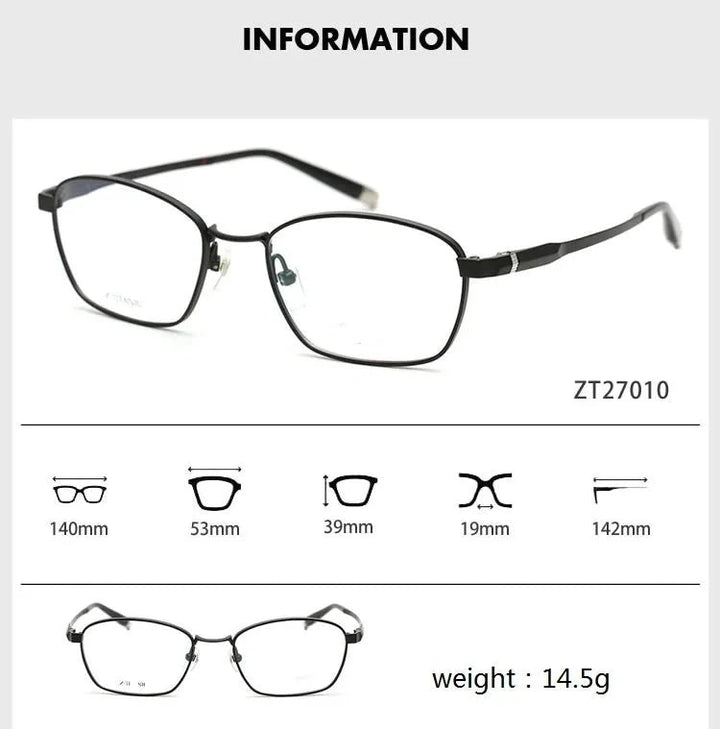 Aimee Unisex Full Rim Polygon Square Titanium Eyeglasses 327010 - Size Chart