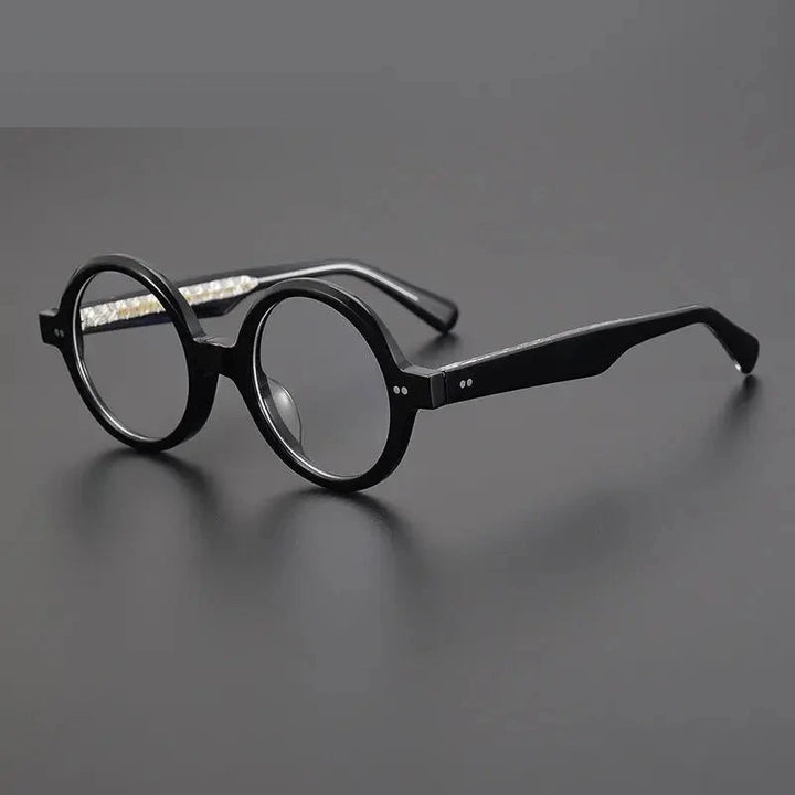 Aimee Unisex Full Rim Round Acetate Eyeglasses 191028 - Black