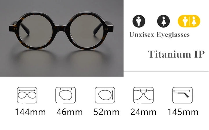 Aimee Unisex Full Rim Round Acetate Eyeglasses 191028 - Size Chart