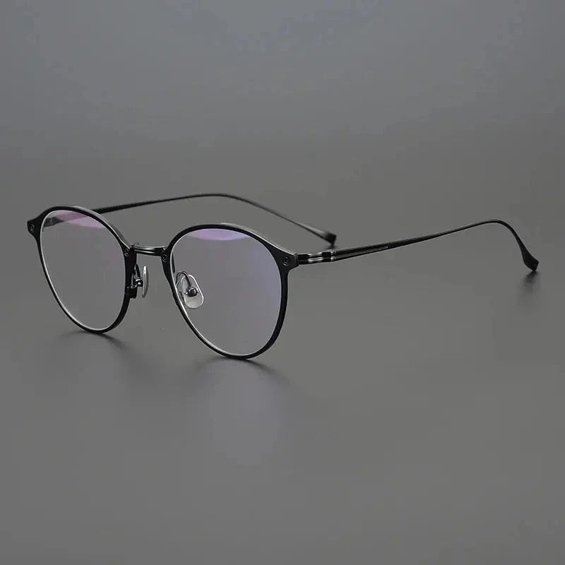 Aimee Unisex Full Rim Round Acetate Titanium Eyeglasses 18045 - black