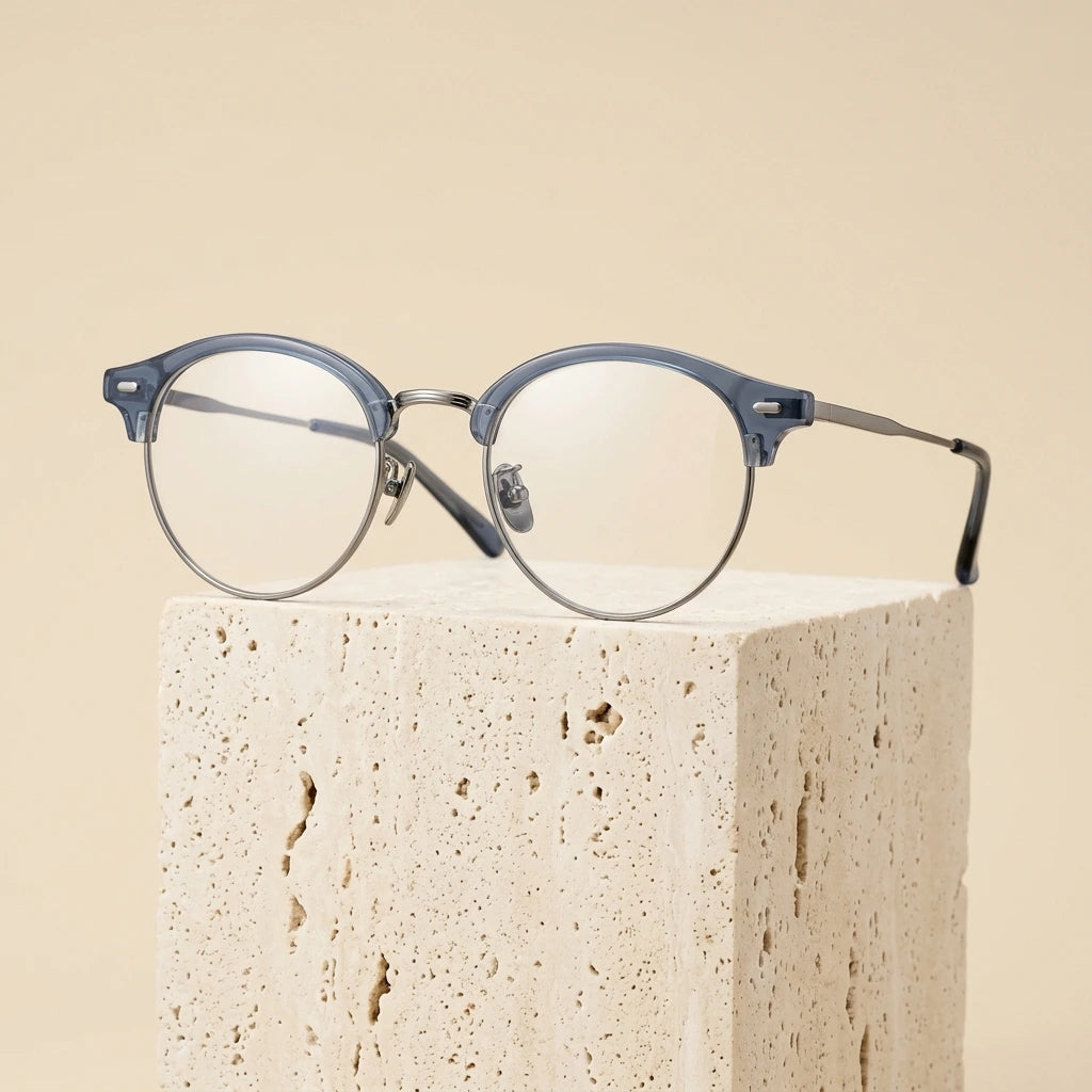 Aimee Unisex Full Rim Round Acetate Titanium Eyeglasses 361209 - Blue