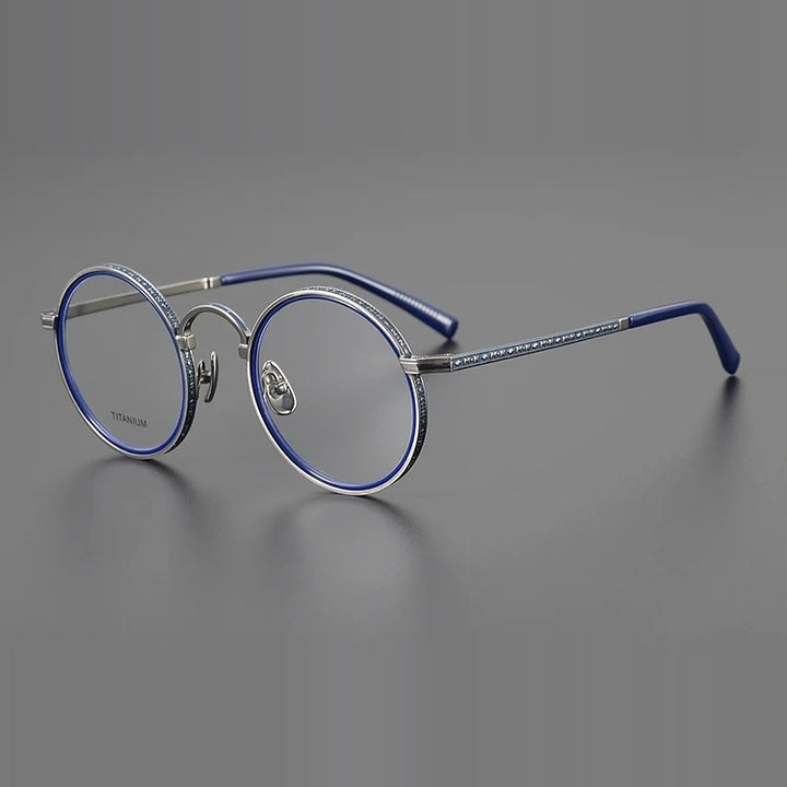Aimee Unisex Full Rim Round Acetate Titanium Eyeglasses 633100 - Blue-Silver
