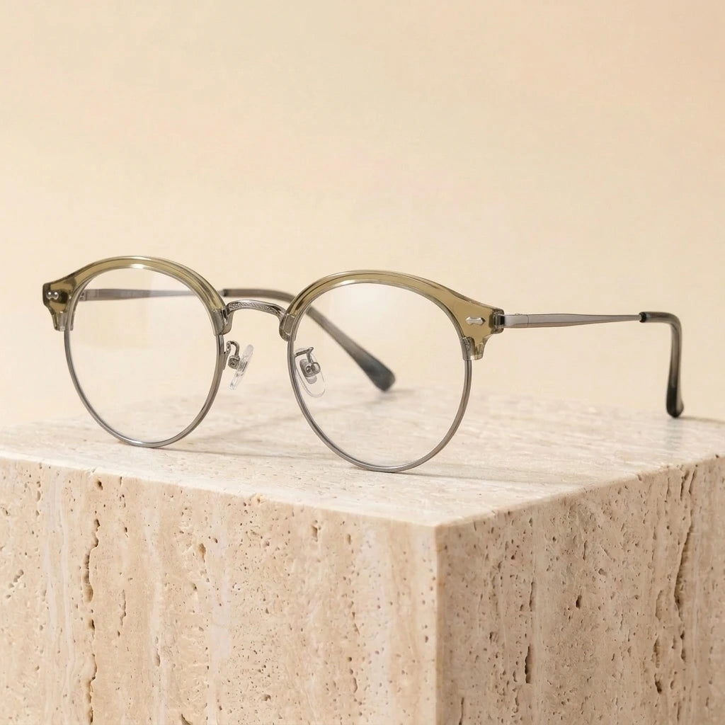 Aimee Unisex Full Rim Round Acetate Titanium Eyeglasses 361209 - Green