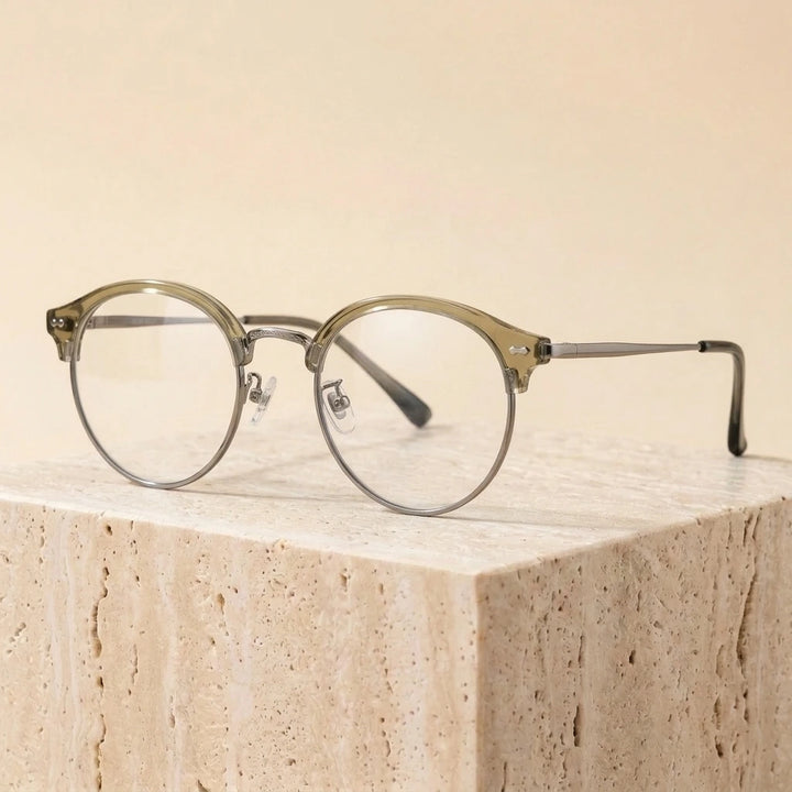 Aimee Unisex Full Rim Round Acetate Titanium Eyeglasses 361209 - Green