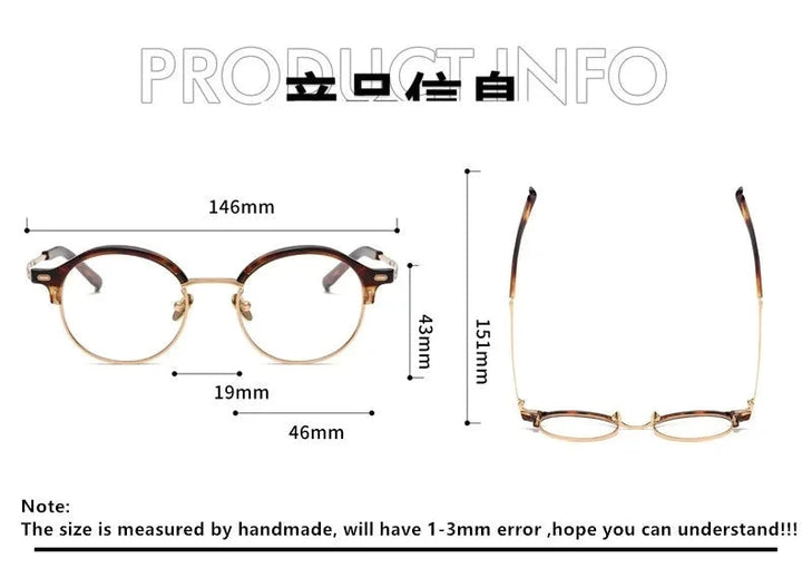 Aimee Unisex Full Rim Round Acetate Titanium Eyeglasses 361209 - Size Chart