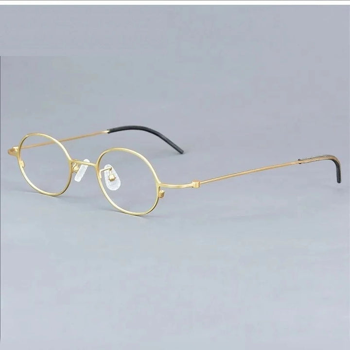 Aimee Unisex Full Rim Round Oval Titanium Eyeglasses 422516 - Golden