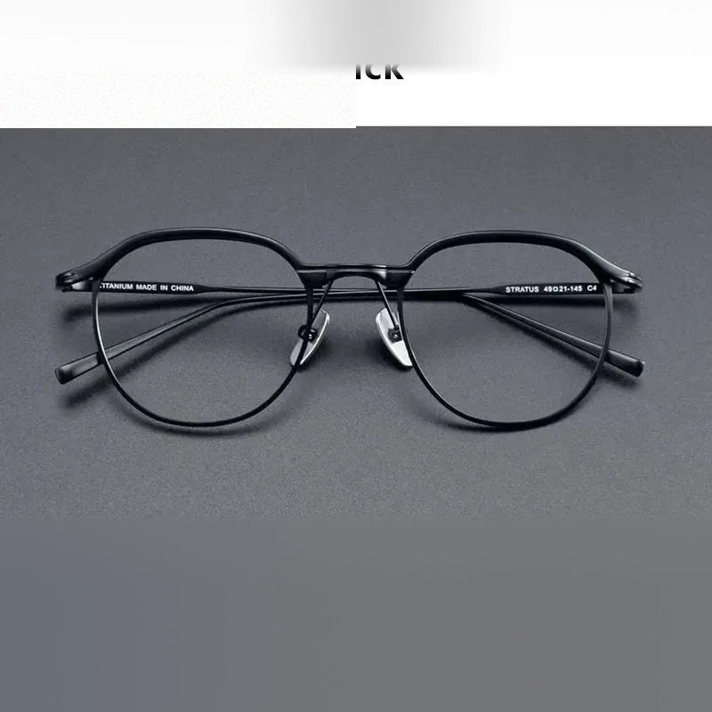 Aimee Unisex Full Rim Round Pure Titanium Eyeglasses STRATUS - Black