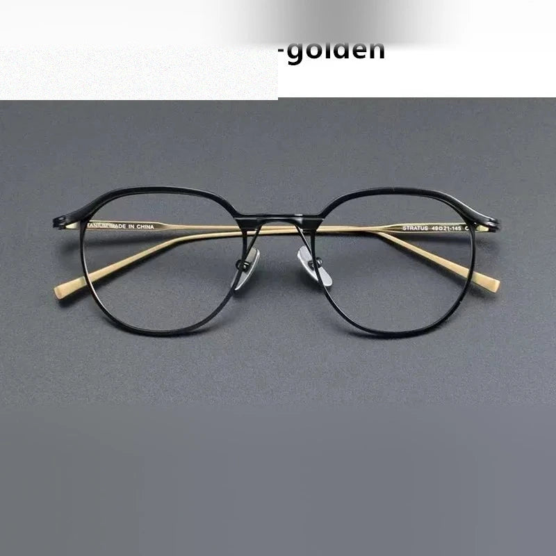 Aimee Unisex Full Rim Round Pure Titanium Eyeglasses STRATUS - Black-Golden