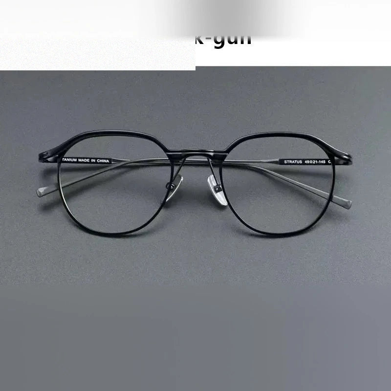 Aimee Unisex Full Rim Round Pure Titanium Eyeglasses STRATUS - Black-Gun