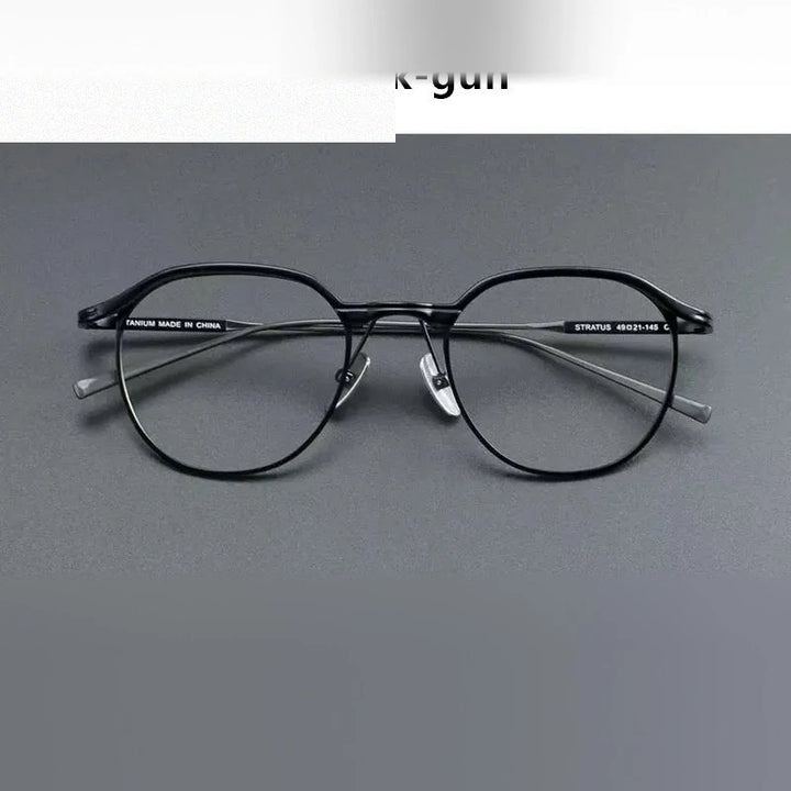 Aimee Unisex Full Rim Round Pure Titanium Eyeglasses STRATUS - Black-Gun