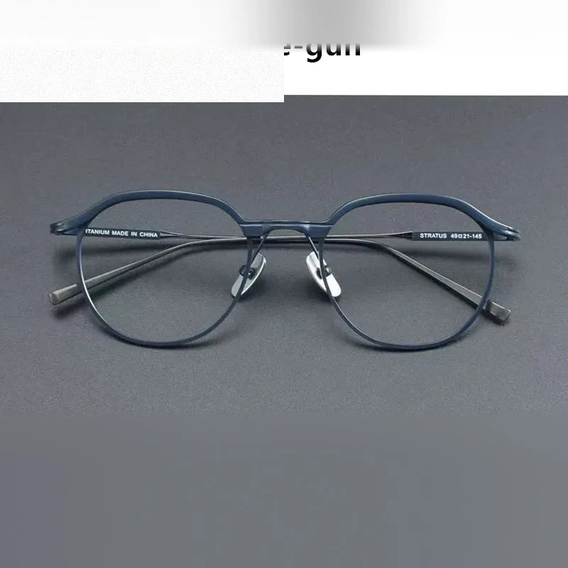 Aimee Unisex Full Rim Round Pure Titanium Eyeglasses STRATUS - Blue-Gun