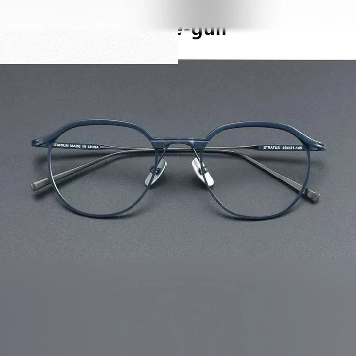 Aimee Unisex Full Rim Round Pure Titanium Eyeglasses STRATUS - Blue-Gun