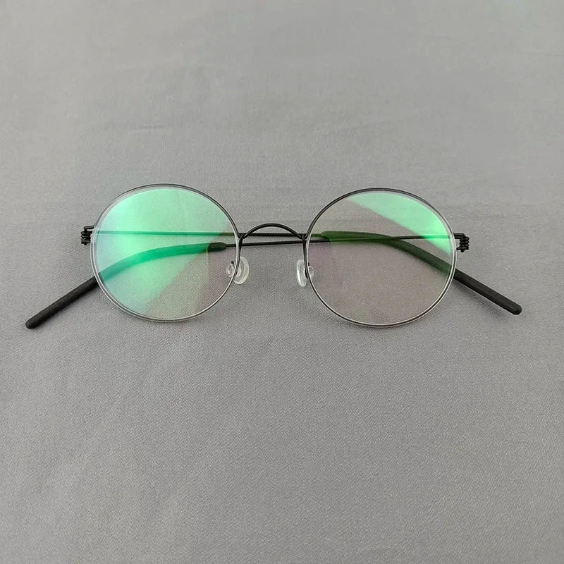 Aimee Unisex Full Rim Round Screwless Titanium Eyeglasses 504520 - Small Round Black