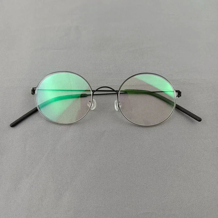 Aimee Unisex Full Rim Round Screwless Titanium Eyeglasses 504520 - Small Round Black