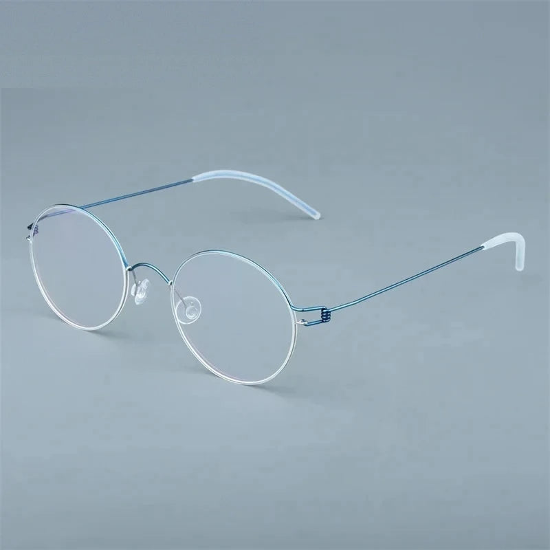 Aimee Unisex Full Rim Round Screwless Titanium Eyeglasses 504520 - Small Round Blue