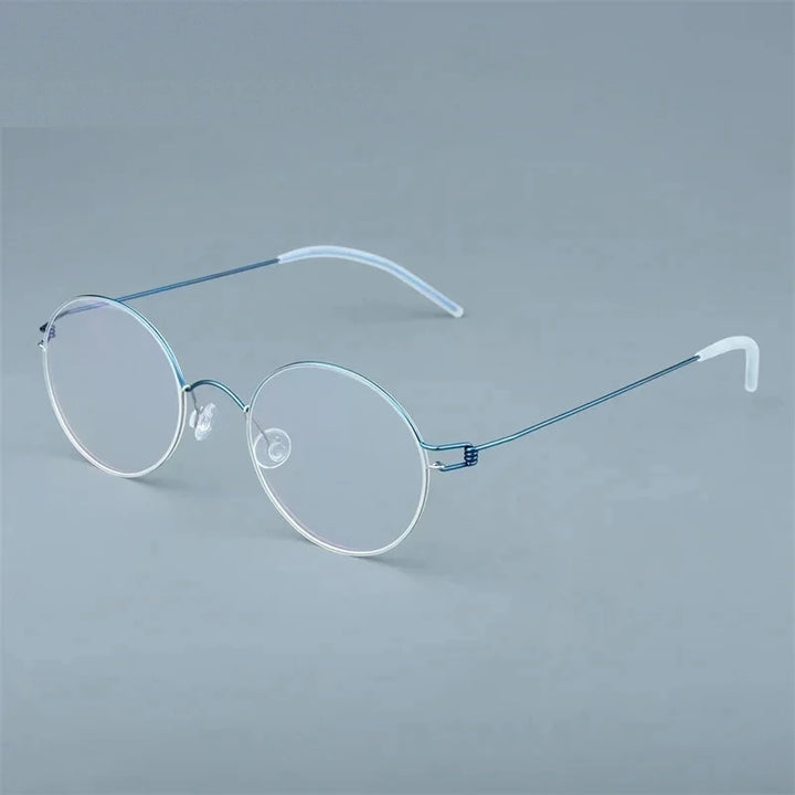 Aimee Unisex Full Rim Round Screwless Titanium Eyeglasses 504520 - Small Round Blue