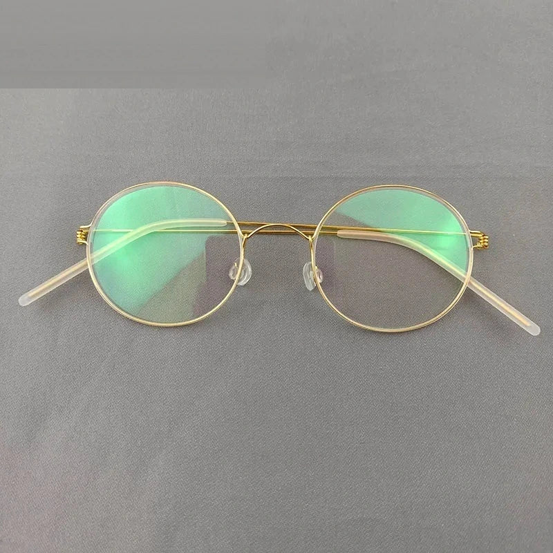 Aimee Unisex Full Rim Round Screwless Titanium Eyeglasses 504520 - Small Round Golden