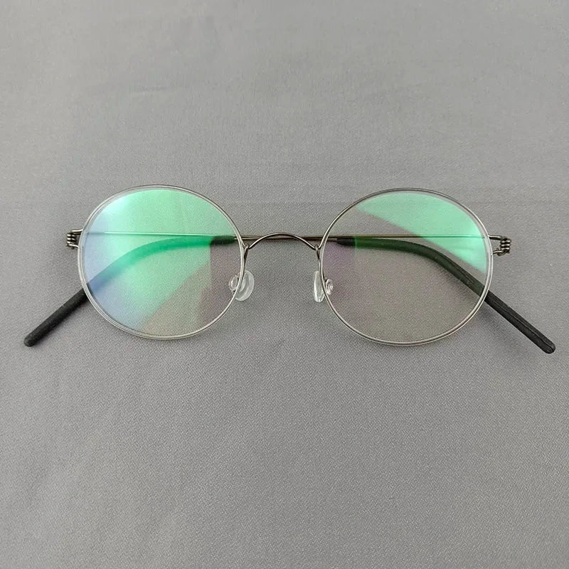 Aimee Unisex Full Rim Round Screwless Titanium Eyeglasses 504520 - Small Round Grey