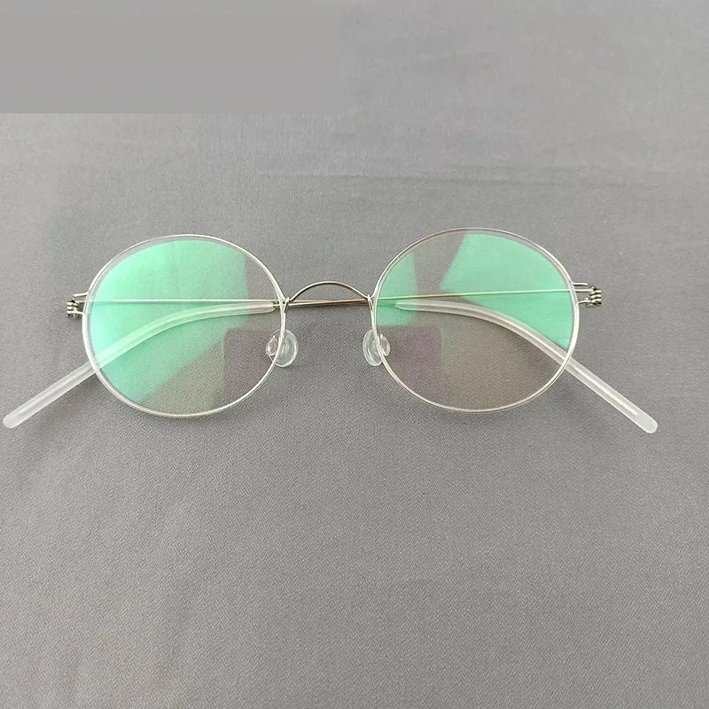 Aimee Unisex Full Rim Round Screwless Titanium Eyeglasses 504520 - Small Round Silver
