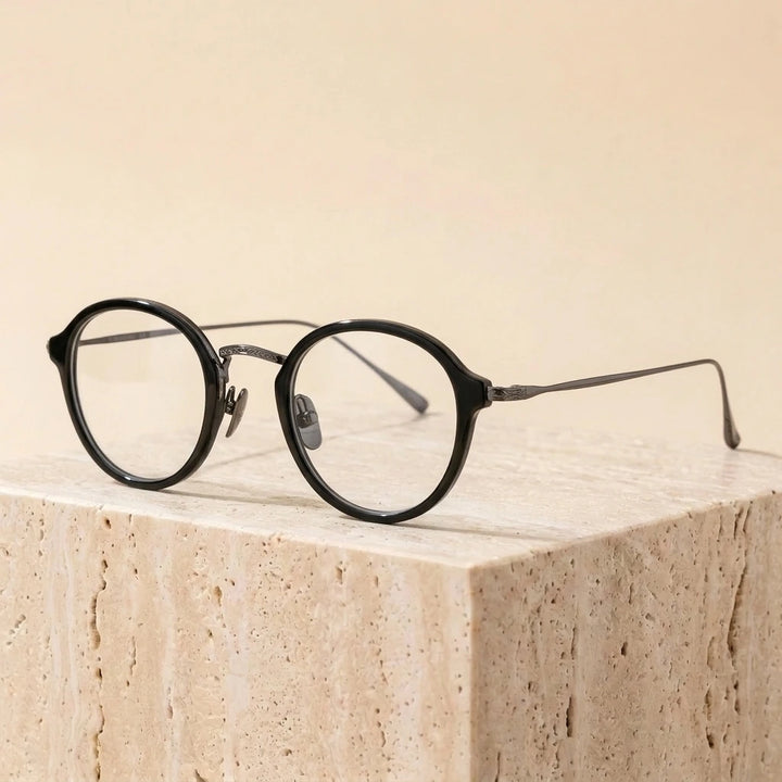 Aimee Unisex Full Rim Round Titanium Acetate Eyeglasses 691110 - Black-Gun