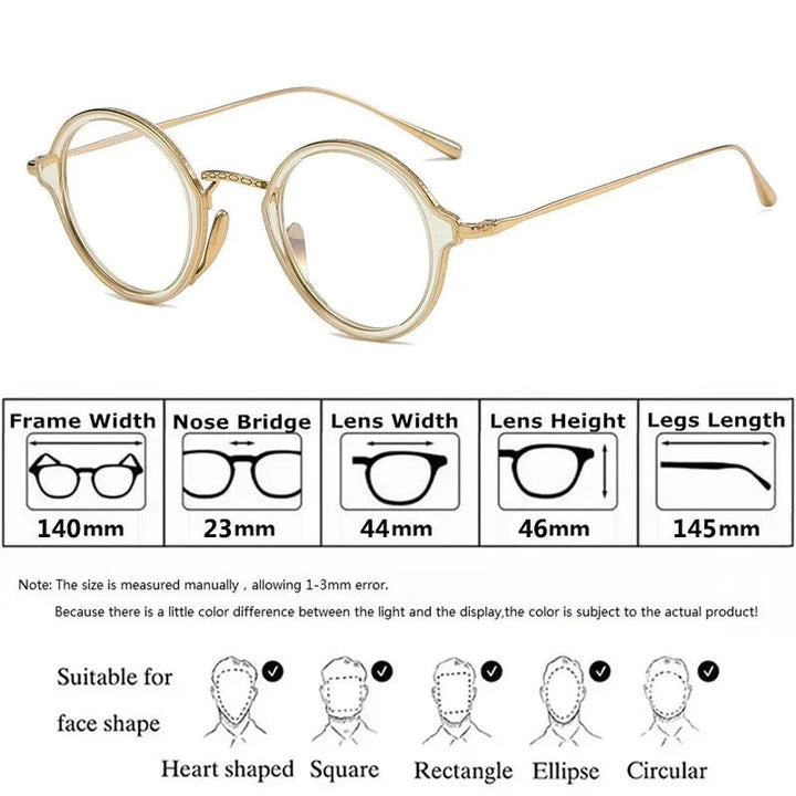 Aimee Unisex Full Rim Round Titanium Acetate Eyeglasses 691110 - Size Chart