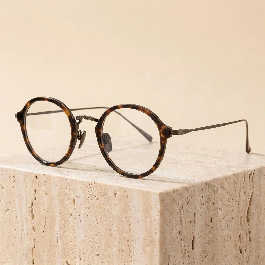 Aimee Unisex Full Rim Round Titanium Acetate Eyeglasses 691110 - Tortoise