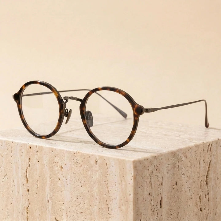 Aimee Unisex Full Rim Round Titanium Acetate Eyeglasses 691110 - Tortoise