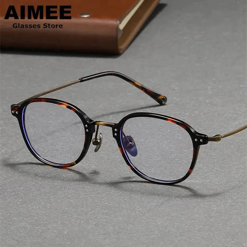 Aimee Unisex Full Rim Round Titanium Acetate Eyeglasses 742270 - Tortoise
