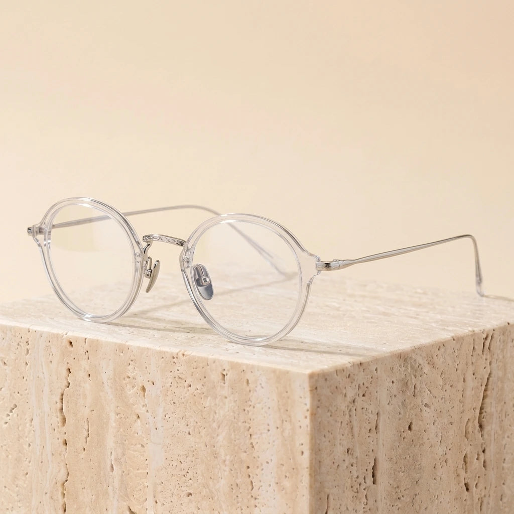 Aimee Unisex Full Rim Round Titanium Acetate Eyeglasses 691110 - Transparent