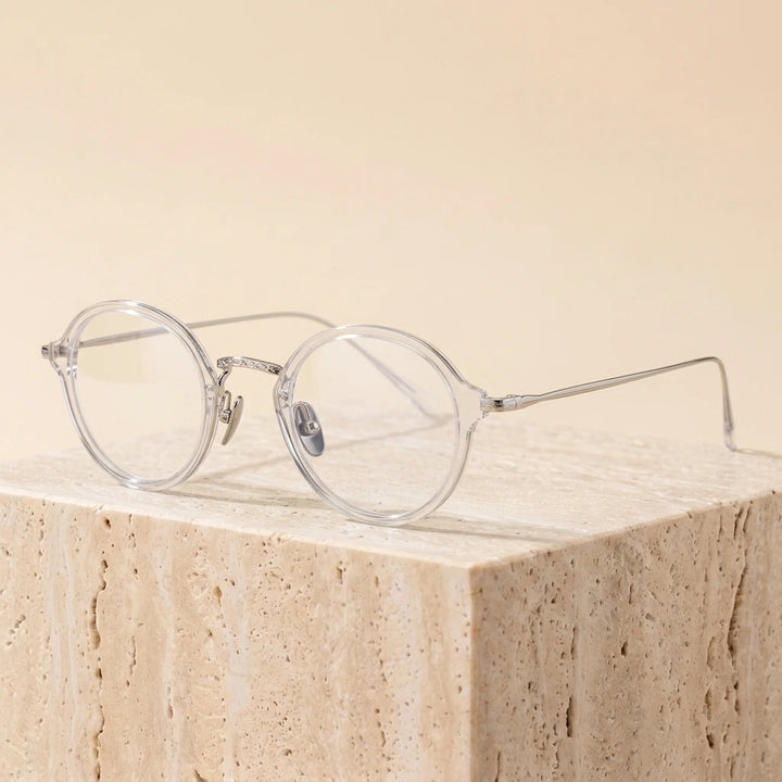 Aimee Unisex Full Rim Round Titanium Acetate Eyeglasses 691110 - Transparent
