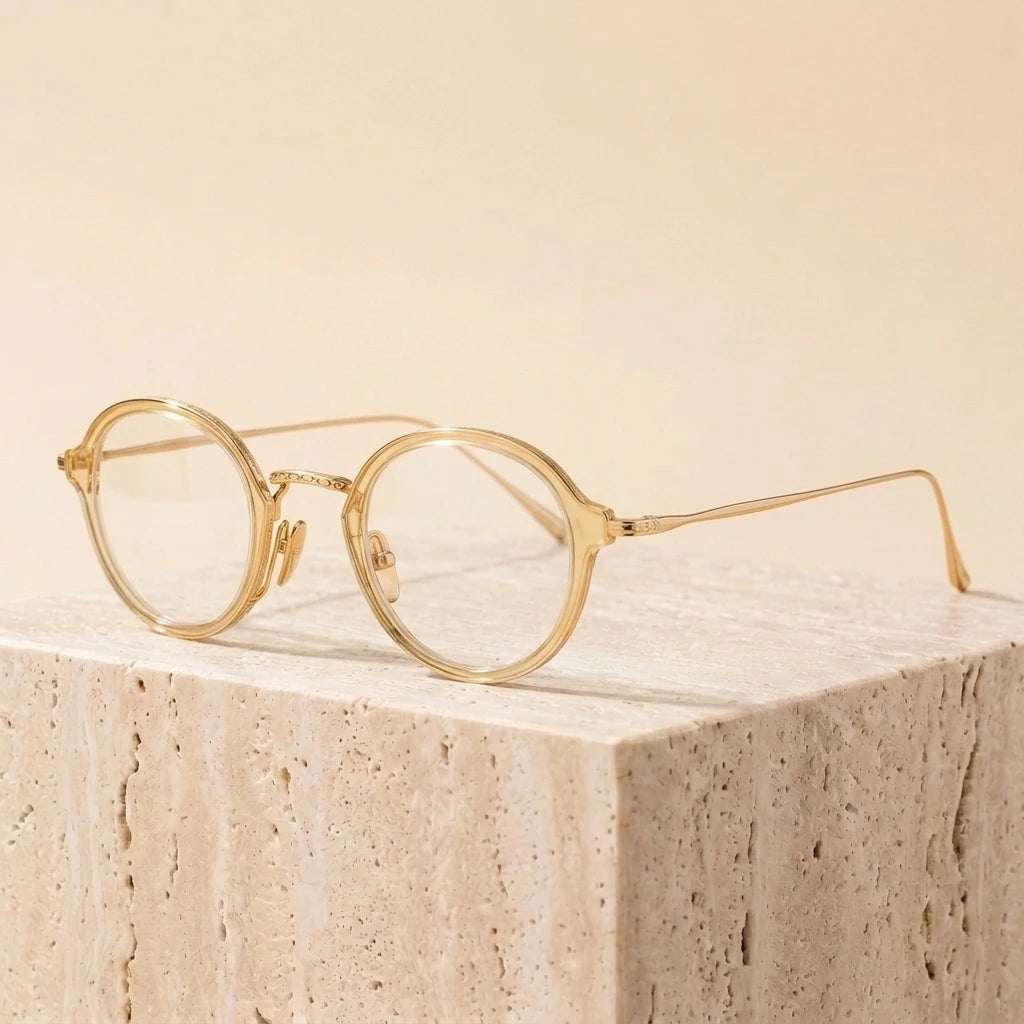 Aimee Unisex Full Rim Round Titanium Acetate Eyeglasses 691110 - Yellow