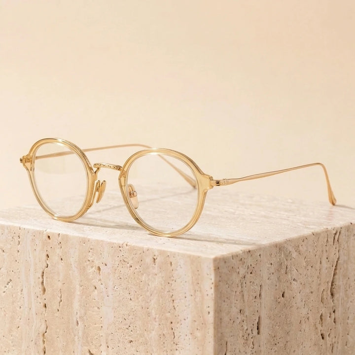 Aimee Unisex Full Rim Round Titanium Acetate Eyeglasses 691110 - Yellow
