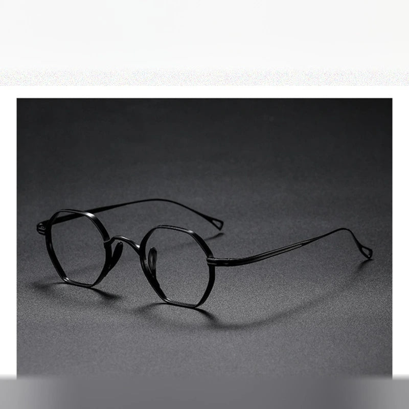 Aimee Unisex Full Rim Small Hexagon Titanium Eyeglasses 112152 - Black