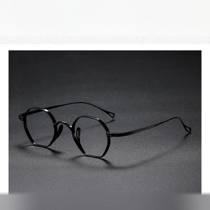 Aimee Unisex Full Rim Small Hexagon Titanium Eyeglasses 112152 - Black