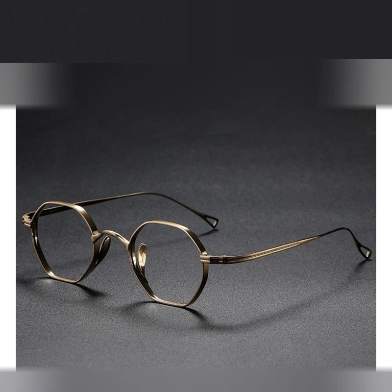 Aimee Unisex Full Rim Small Hexagon Titanium Eyeglasses 112152 - Golden