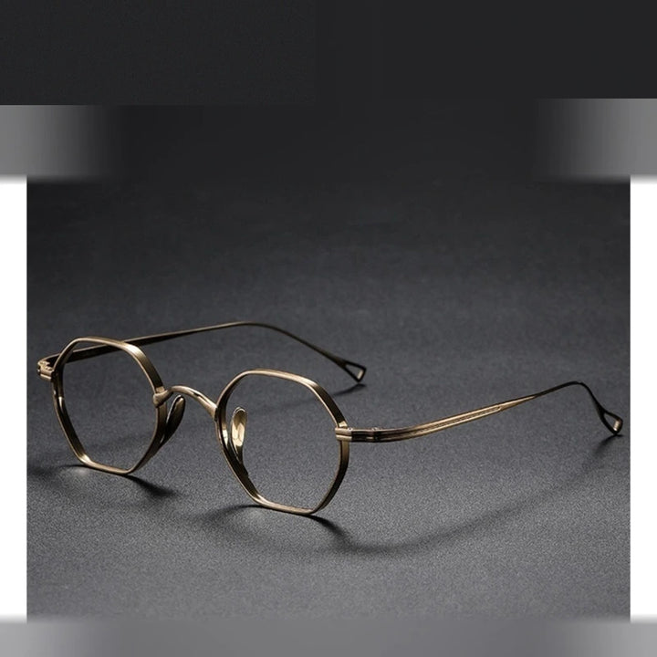 Aimee Unisex Full Rim Small Hexagon Titanium Eyeglasses 112152 - Golden
