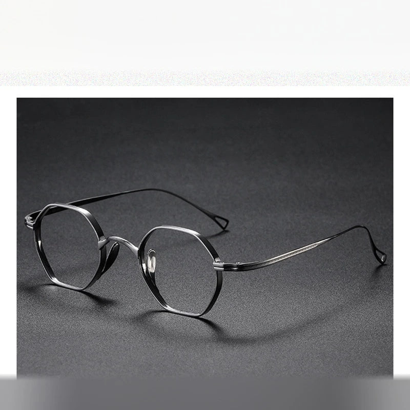 Aimee Unisex Full Rim Small Hexagon Titanium Eyeglasses 112152 - Silver
