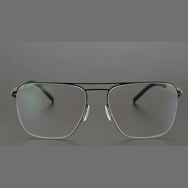 Aimee Unisex Full Rim Square Double Bridge Stainless Steel Eyeglasses 21251 - Black-Golden