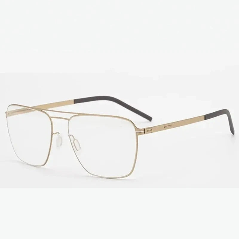 Aimee Unisex Full Rim Square Double Bridge Stainless Steel Eyeglasses 21251 - Golden