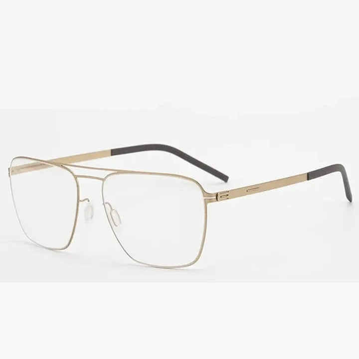 Aimee Unisex Full Rim Square Double Bridge Stainless Steel Eyeglasses 21251 - Golden