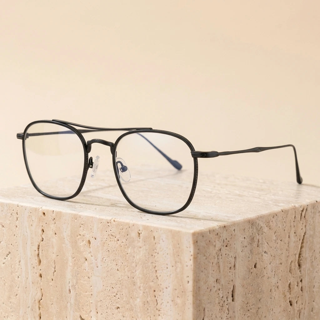Aimee Unisex Full Rim Square Double Bridge Titanium Eyeglasses 195925 - Black