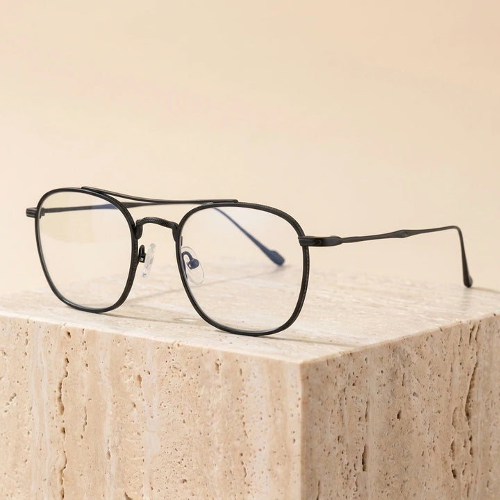 Aimee Unisex Full Rim Square Double Bridge Titanium Eyeglasses 195925 - Black