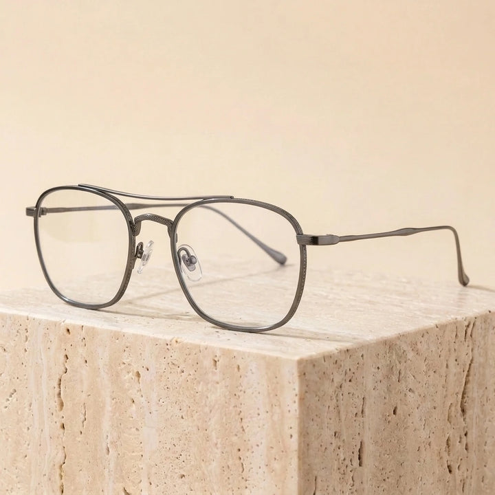 Aimee Unisex Full Rim Square Double Bridge Titanium Eyeglasses 195925 - Gun-Grey
