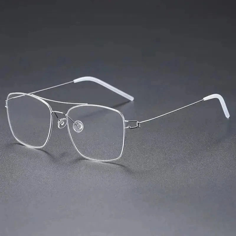 Aimee Unisex Full Rim Square Double Bridge Titanium Eyeglasses 313869 - Silver