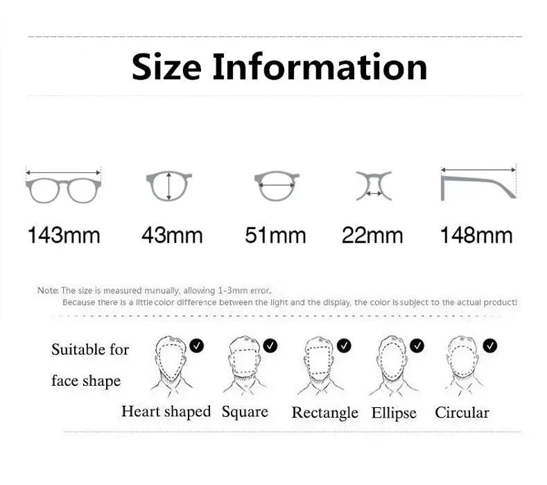 Aimee Unisex Full Rim Square Double Bridge Titanium Eyeglasses 195925 - Size Chart