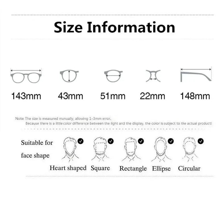 Aimee Unisex Full Rim Square Double Bridge Titanium Eyeglasses 195925 - Size Chart
