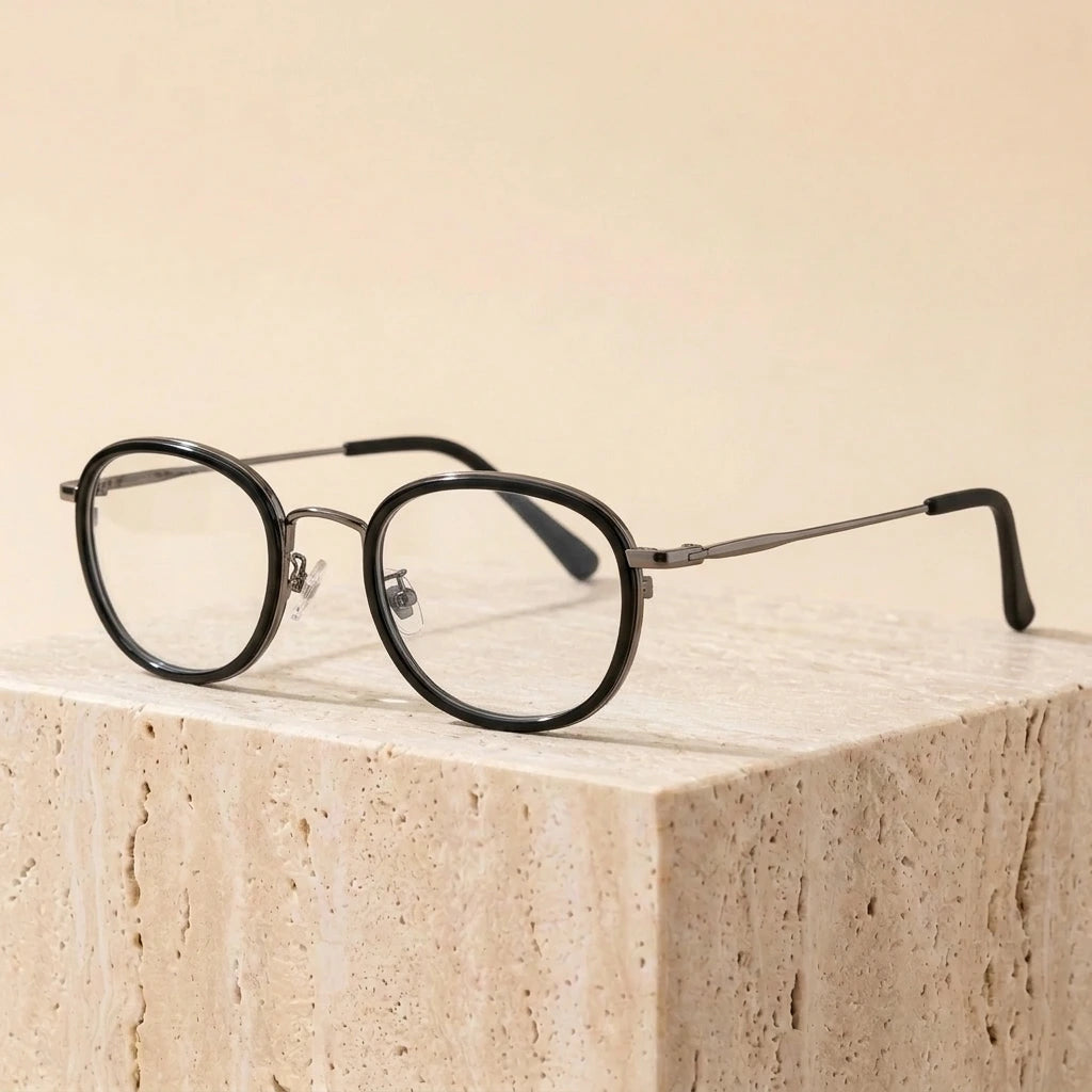 Aimee Unisex Full Rim Square Polygon Square Titanium Eyeglasses 369124 - Black-Gun