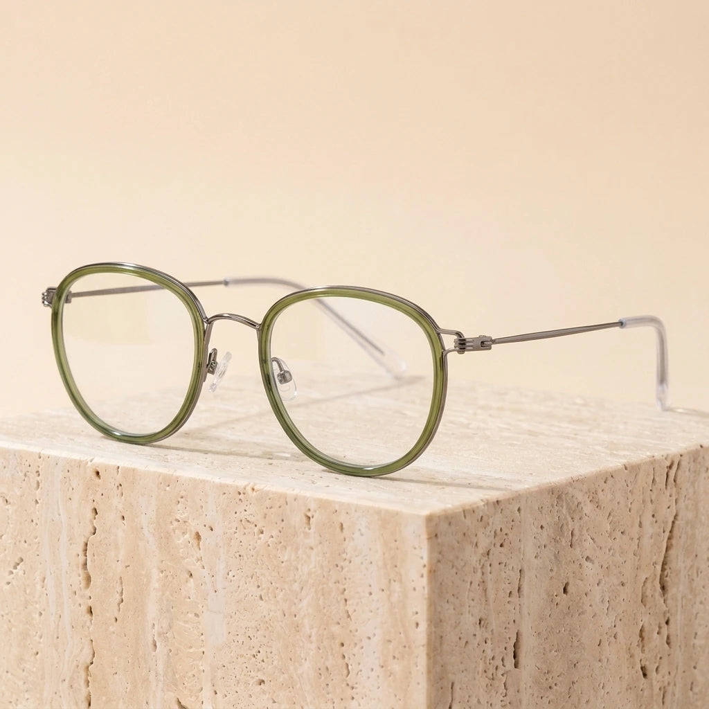 Aimee Unisex Full Rim Square Polygon Square Titanium Eyeglasses 369124 - Green-Gun
